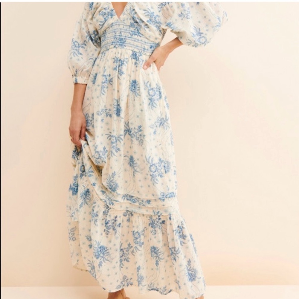 Free People Golden Hour Maxi dress in a blue and white floral pattern